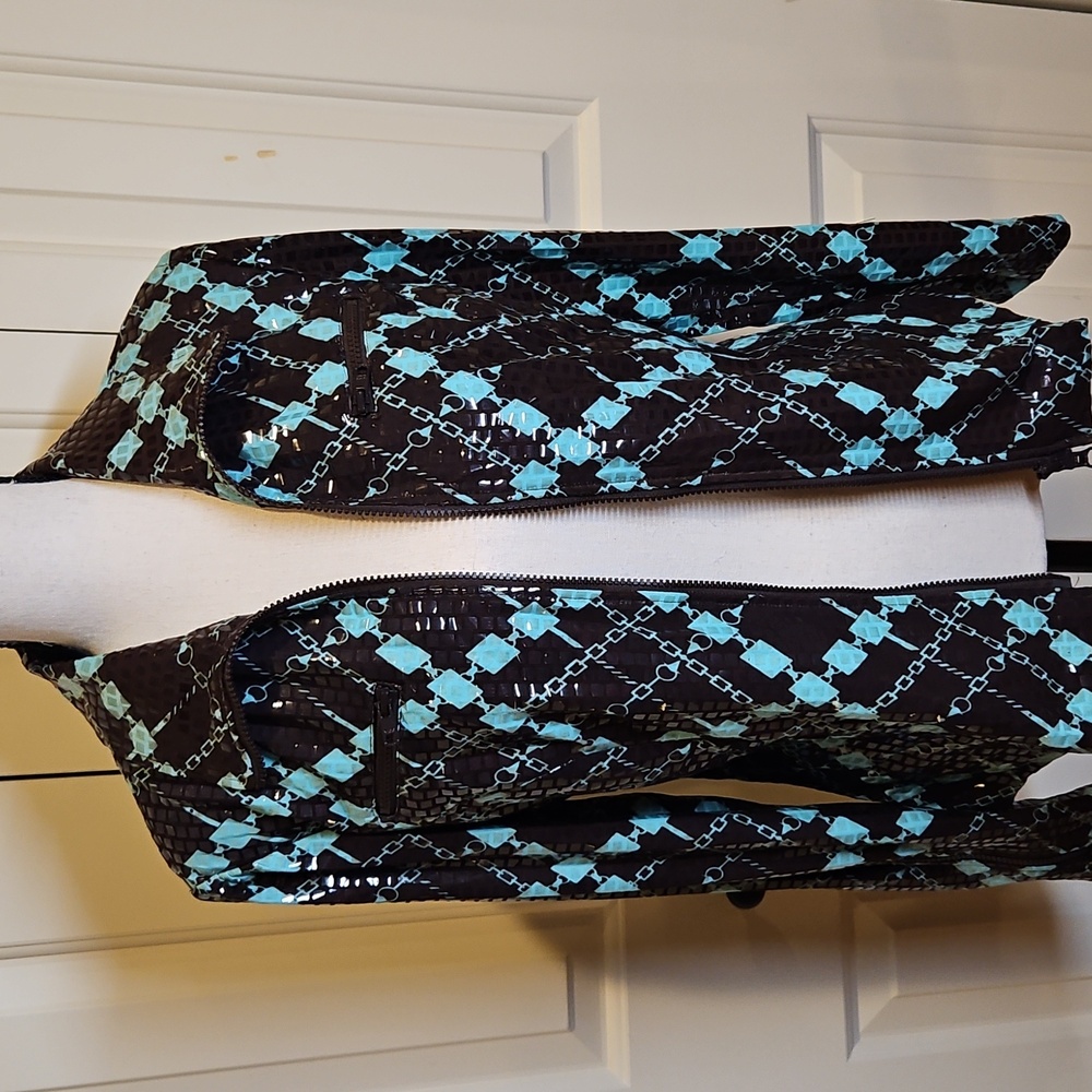 NABI Brown and Blue Patterned Jacket Blazer S Zip Up Stylish Unique Shiney NWOT - Picture 2 of 11